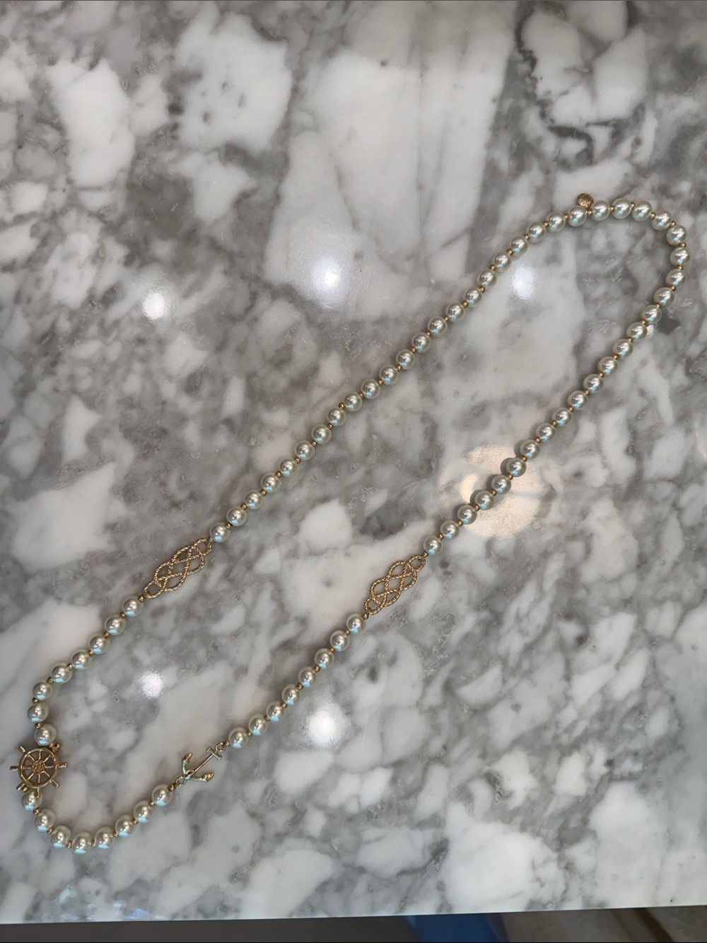 J. Crew White Pearl Necklace with Gold Nautical Charms